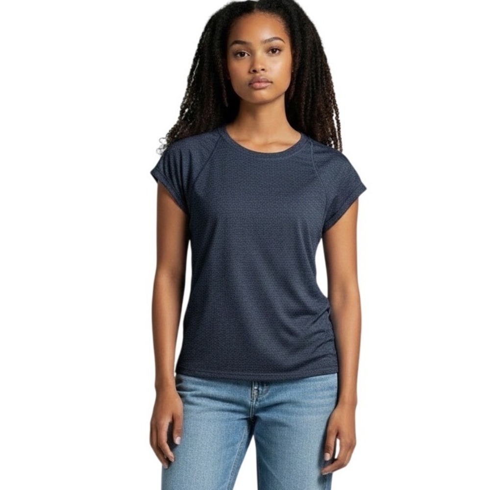Calvin Klein Performance Tee Pleated Back Heather Navy Blue Activewear Small